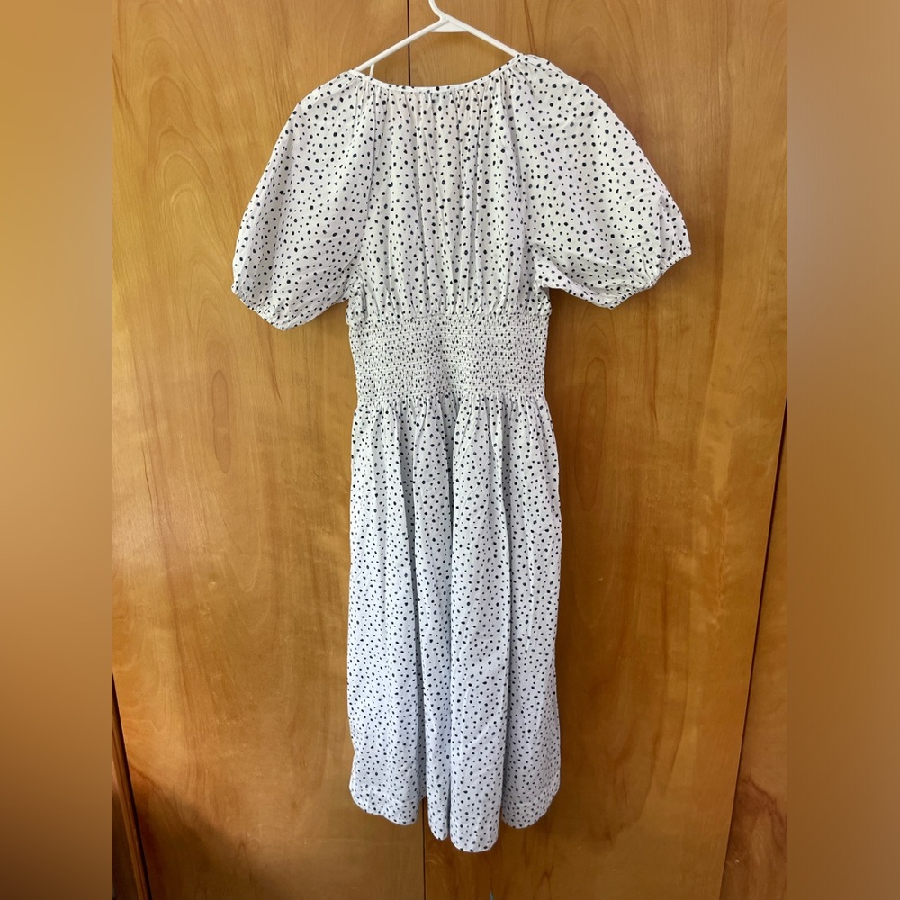 NWT J.Crew Puff-sleeve Smocked-waist Midi Dress in Dot Print M - Picture 5 of 10